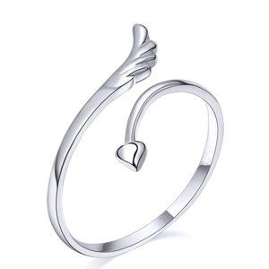 Angel Wing Heart Bypass Ring 925 Sterling Silver